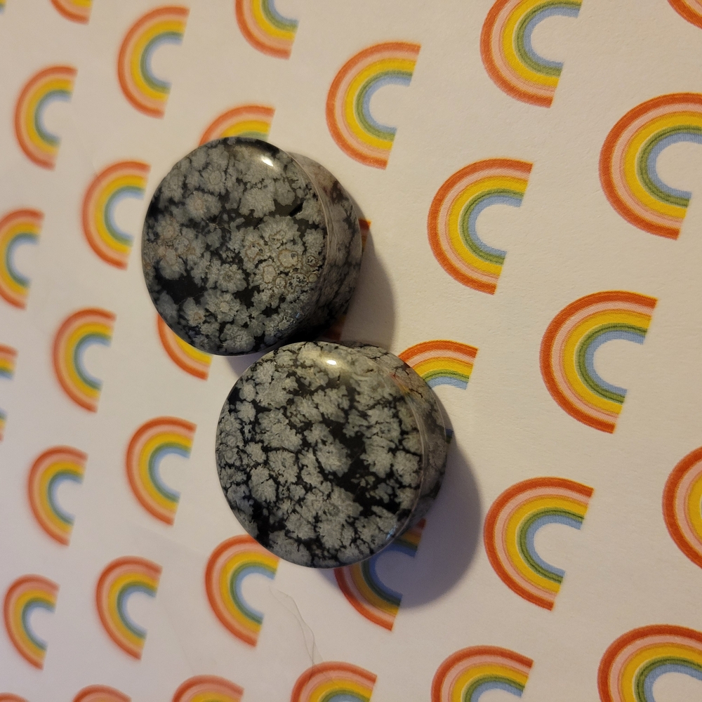 Snowflake Obsidian Gages; Real Stone Earrings Plugs
